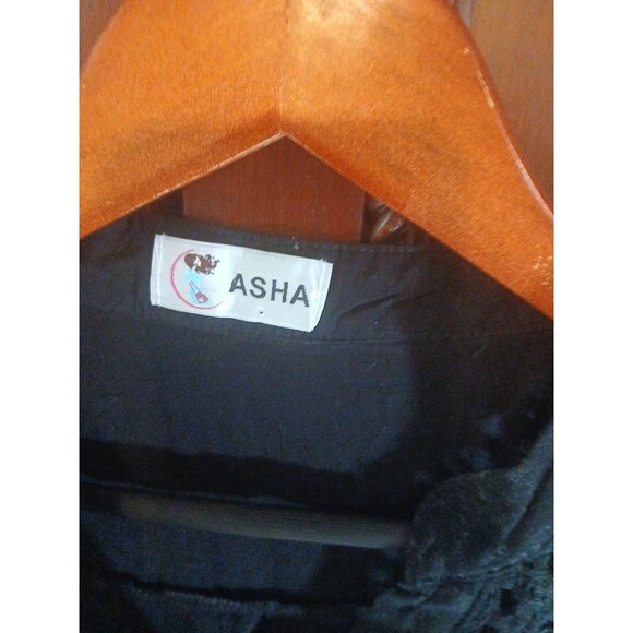 ASHA Women's Size M 100% Cotton Embroidered Floral Black Button-Down Tunic Dress - Picture 2 of 8